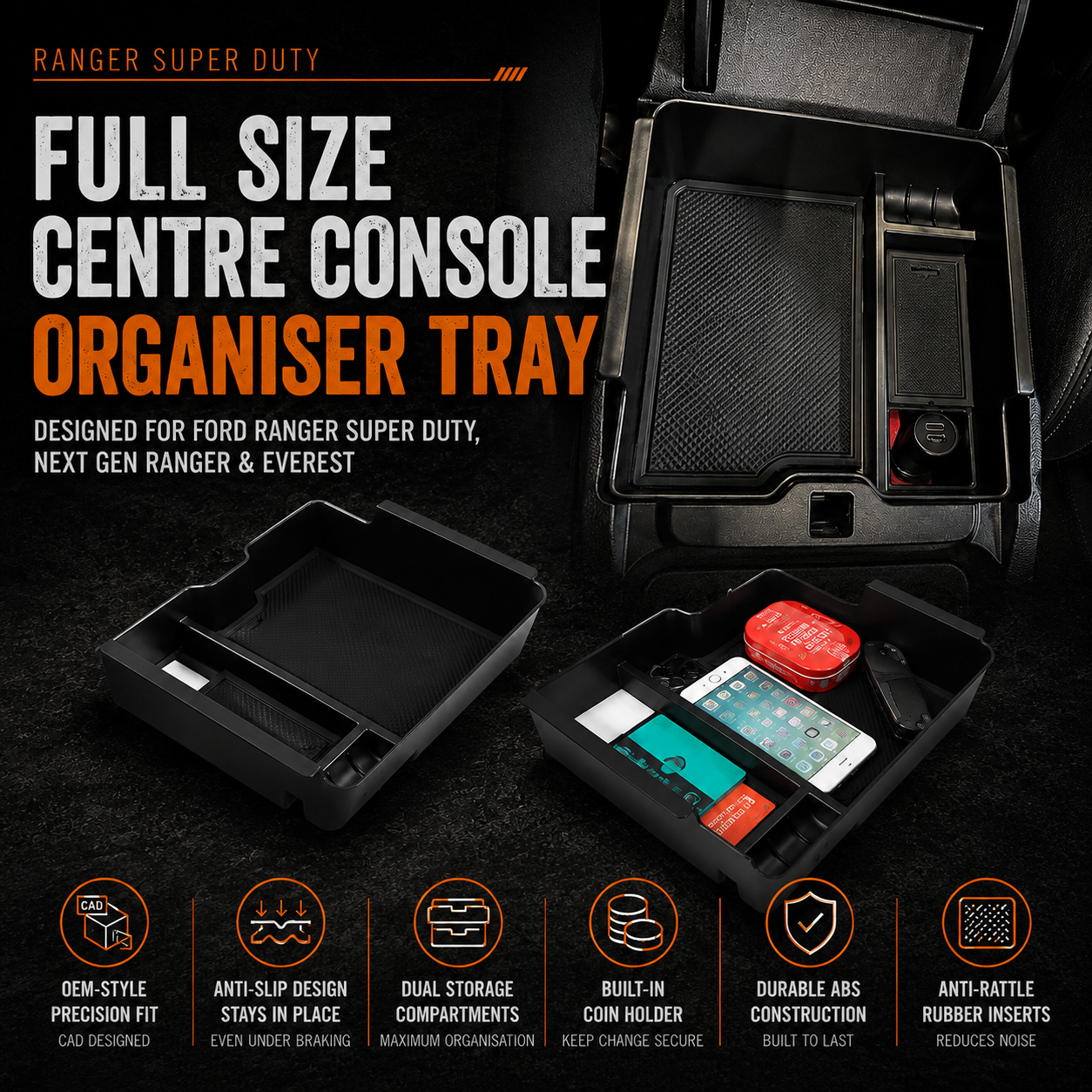 Ranger Super Duty / NextGen Ranger / Raptor / Everest - Full Sized Centre Console Storage Tray