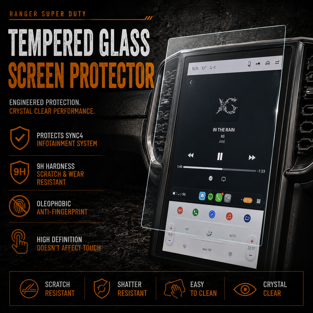 Tempered Glass Screen Protector Ranger Super Duty, NextGen Ranger, Raptor & Everest Sync 4 Infotainment